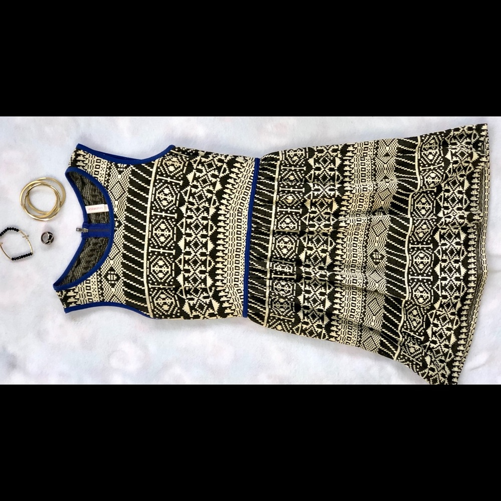 Blue/Black/Cream Print Dress